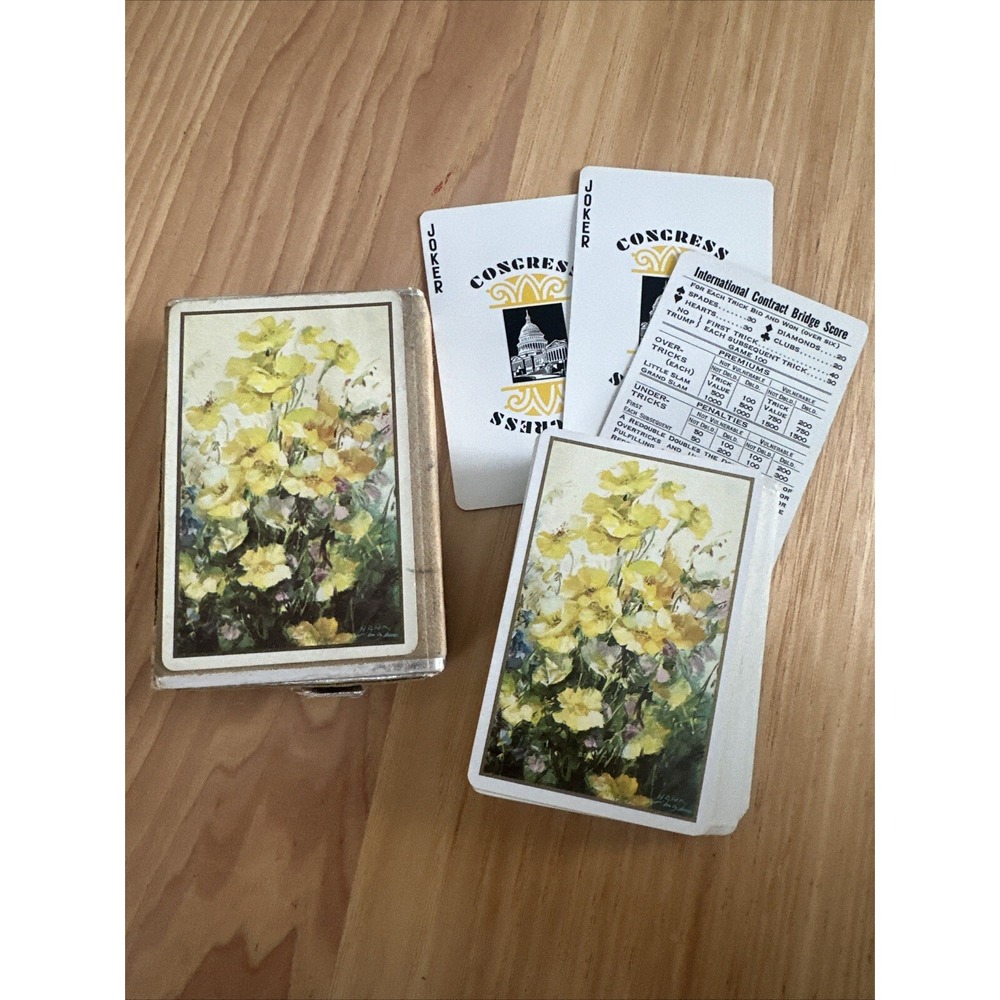 Vintage Congress Poker / Bridge Playing Card Deck With Storage Box